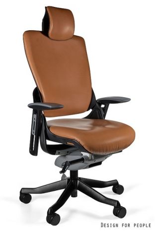 Fotel obrotowy ergonomiczny WAU 2 - czarny/skóra naturalna Unique | kolory | NOWE BHP