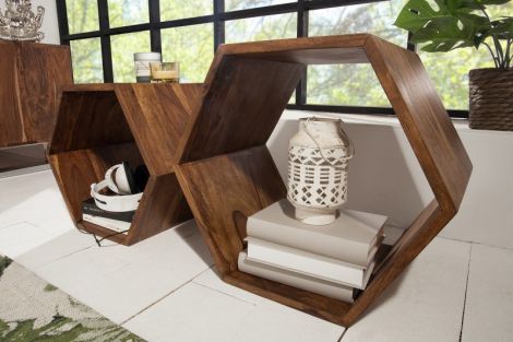 Sześciokątne półki, stoliki Hexagon / komplet 2 sztuki / drewno sheesham