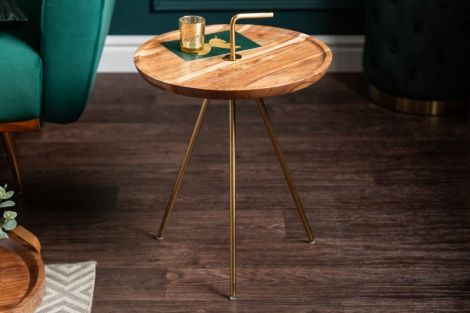 Stolik okrągły, pomocnik Simply Clever 41 cm | połączenie złota i drewna