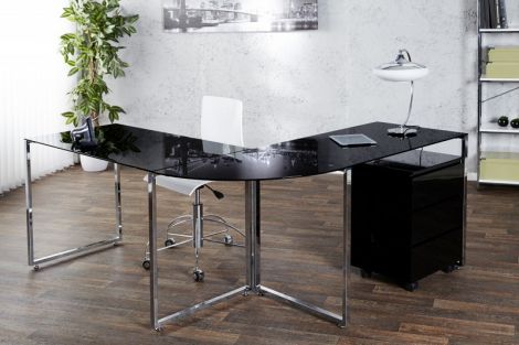 Narożne biurko BIG DEAL / czarne szkło