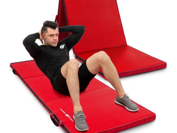 Materac gimnastyczny składany twardy z rzepami 180 x 60 x 5 cm czerwony – Marbo Sport