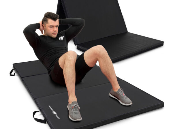 Materac gimnastyczny składany twardy z rzepami 180 x 90 x 5 cm czarny – Marbo Sport