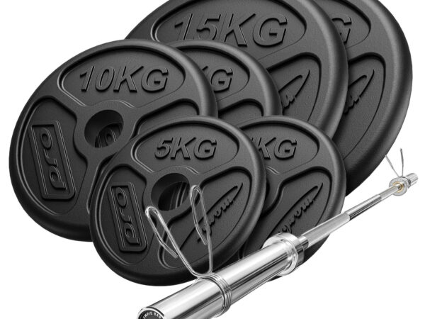 Zestaw 75 kg | Gryf olimpijski 180 cm + obciążenia olimpijskie 2x15kg, 2x10kg, 2x5kg – Marbo Sport