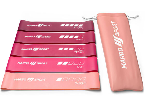Zestaw 5 różowych taśm oporowych 600 x 50 mm – Marbo Sport