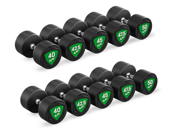 Zestaw hantli stałych poliuretanowych 40-50kg (skok co 2,5kg) 450 kg – UpForm