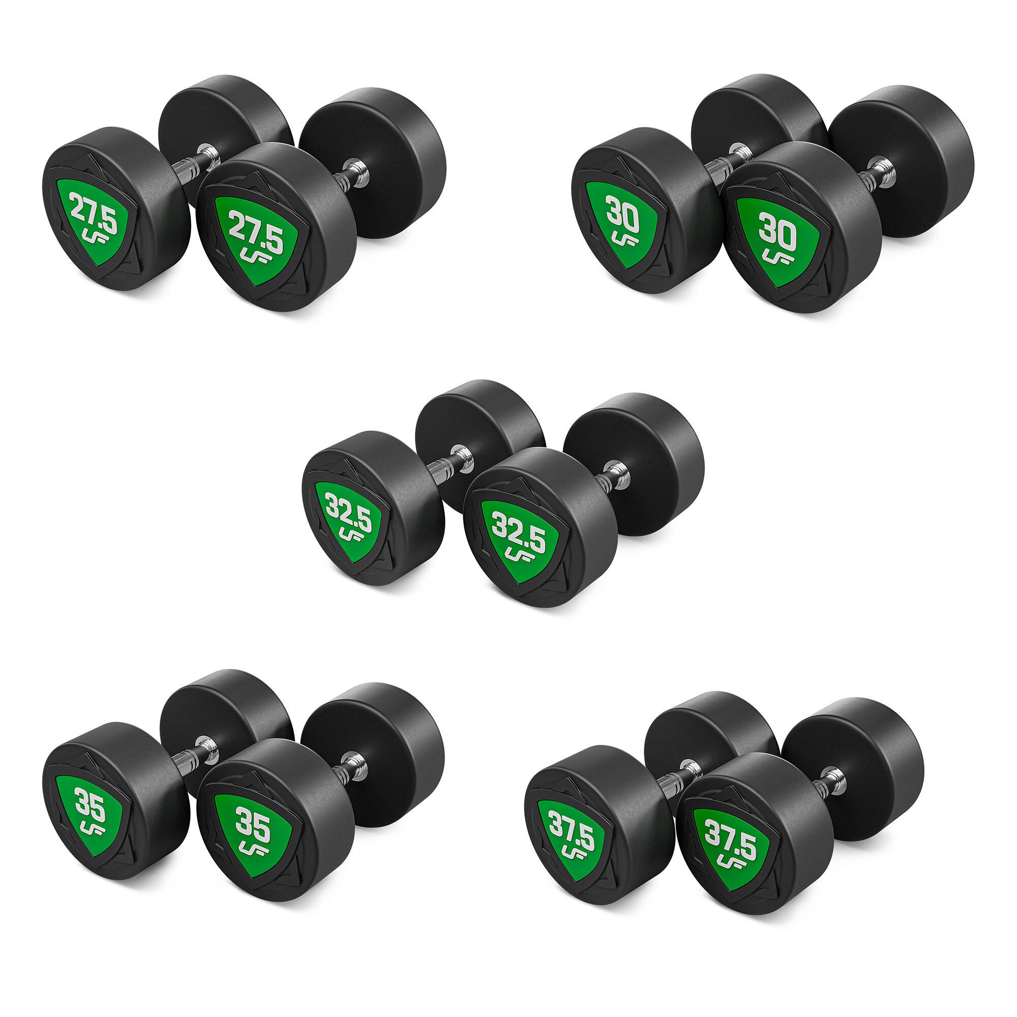Zestaw hantli stałych poliuretanowych 27,5-37,5kg (skok co 2,5kg) 325 kg – UpForm - obrazek 2
