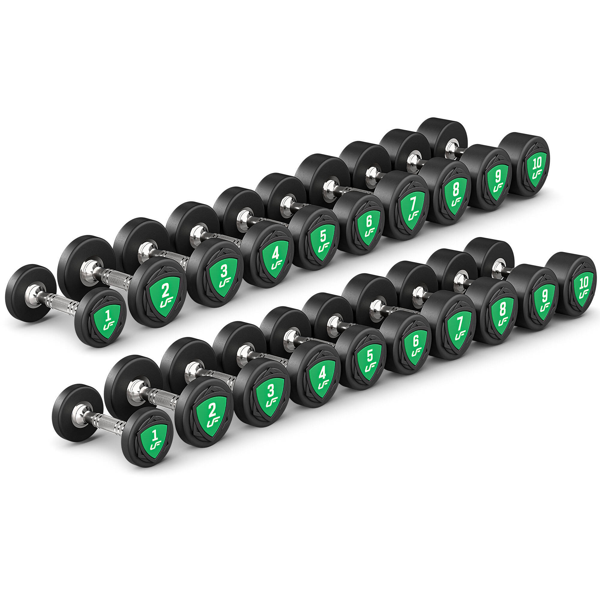 Zestaw hantli stałych poliuretanowych 1-10kg (skok co 1 kg) 110 kg -UpForm
