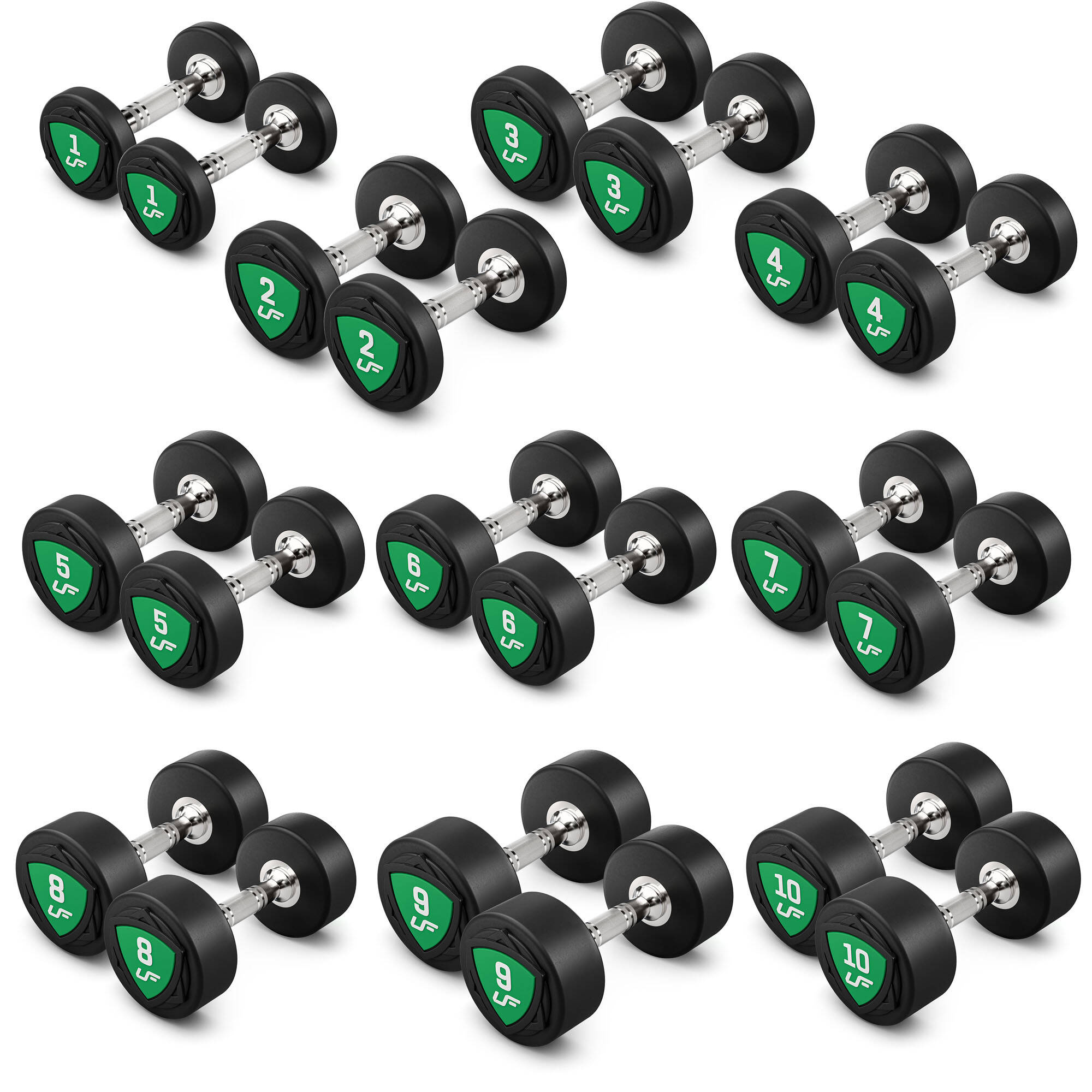 Zestaw hantli stałych poliuretanowych 1-10kg (skok co 1 kg) 110 kg -UpForm - obrazek 2