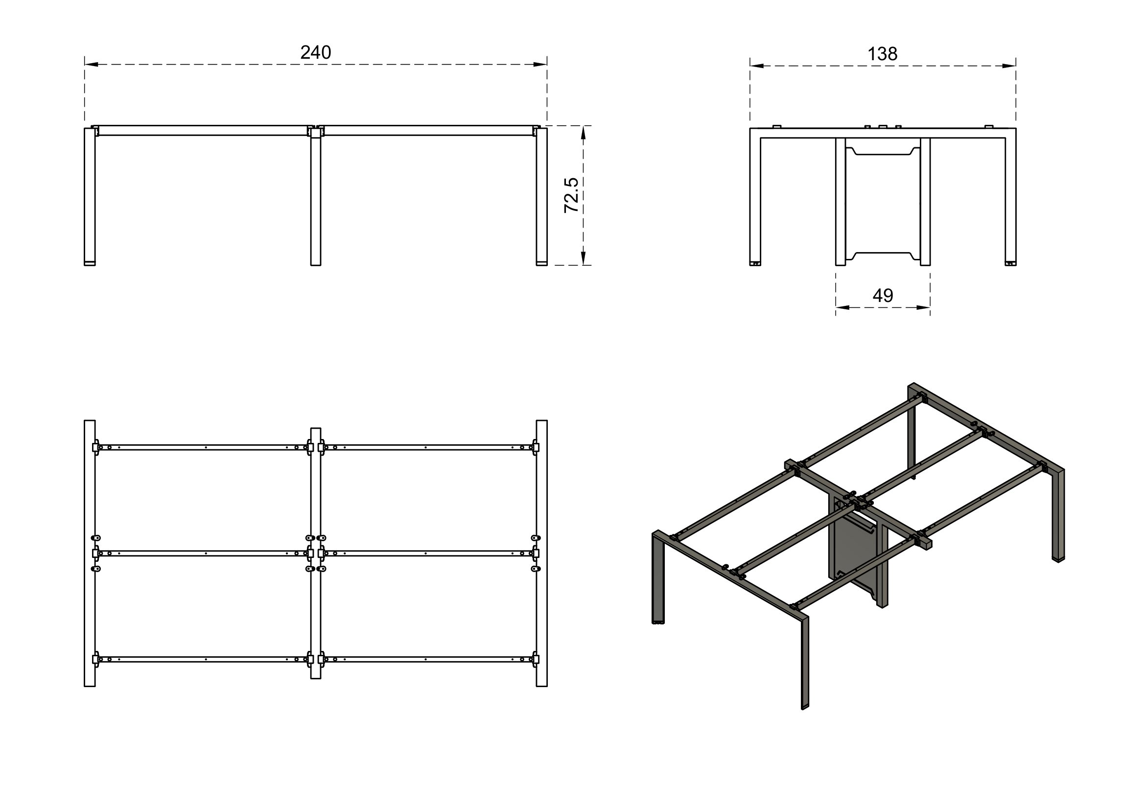 Stelaż do biurka 4-osobowego PASON Workstation 4 - obrazek 3