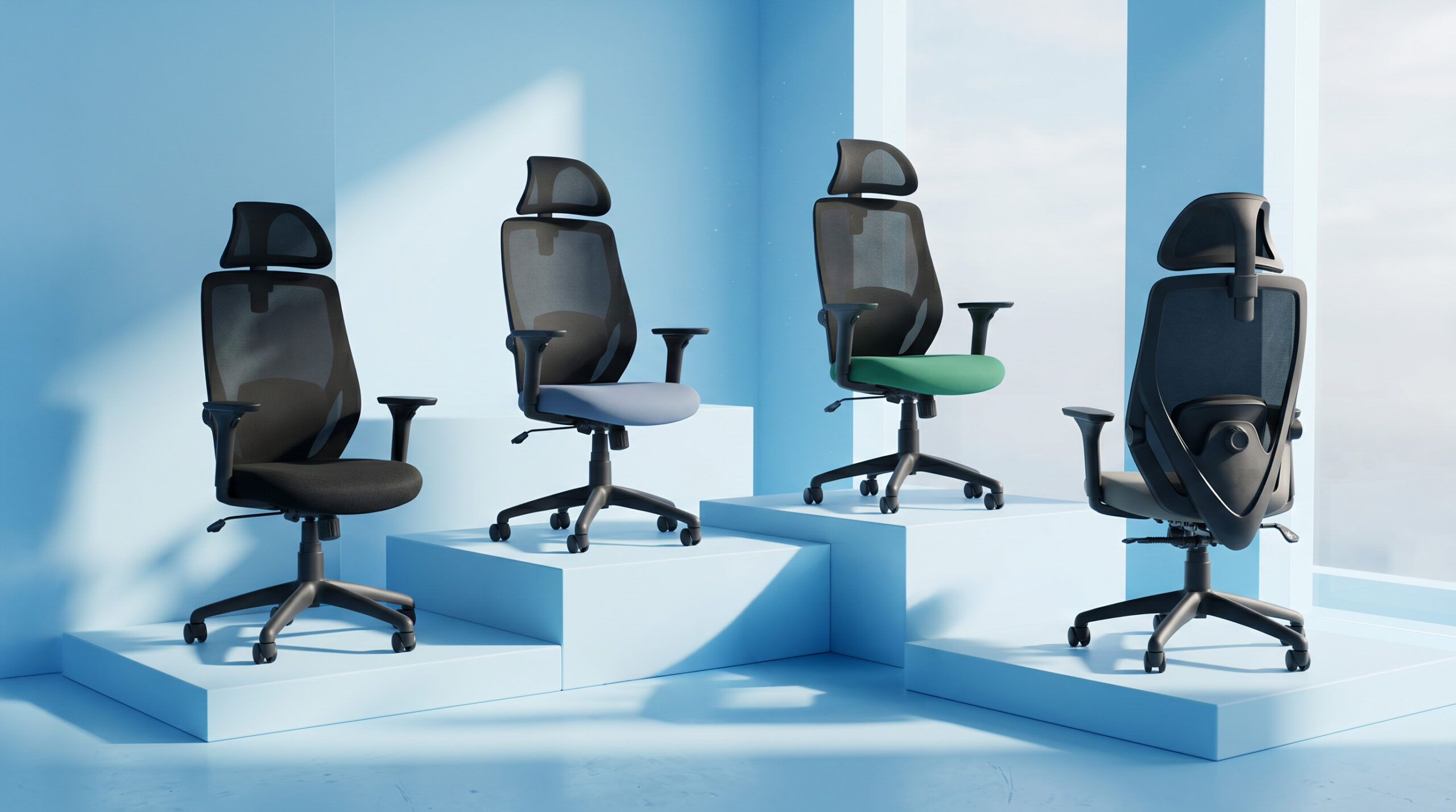 Fotel biurowy Chester-BST, ergonomiczny, siatka na oparciu, eko-skóra na siedzisku Unique - obrazek 12