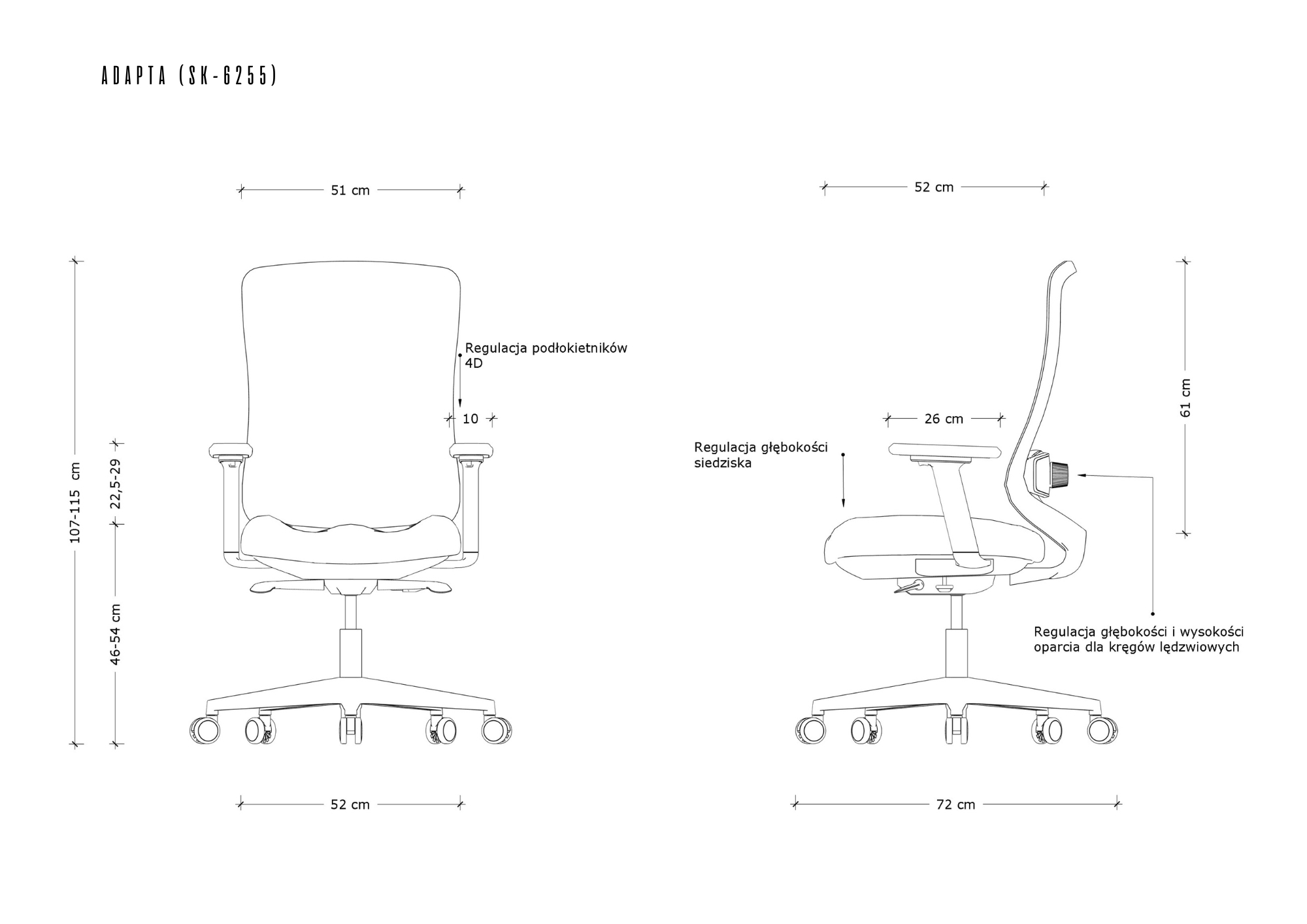 Fotel biurowy Unique Adapta M, ergonomiczny, siatka/tkanina, kolory - obrazek 5