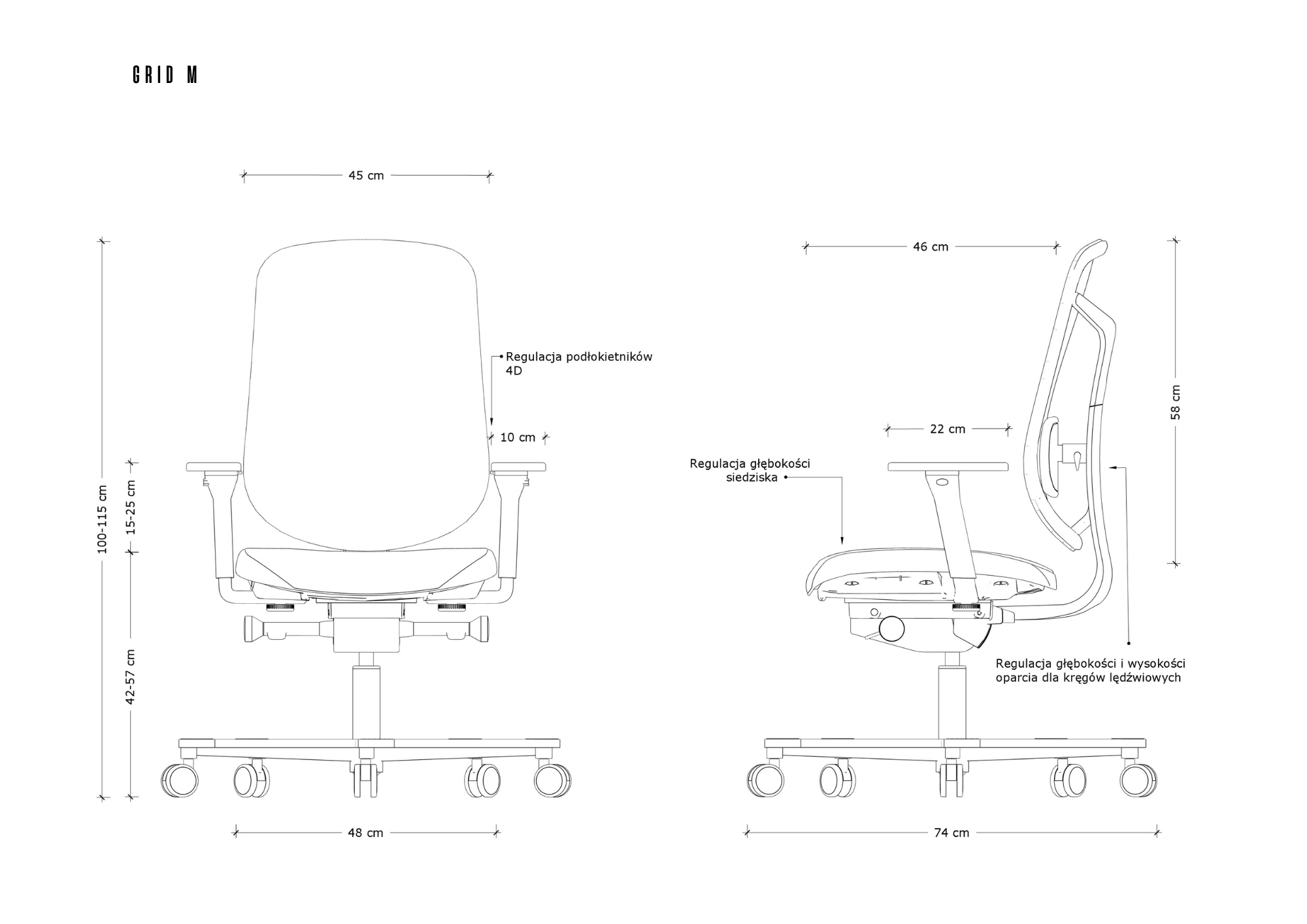 Fotel biurowy GRID M, ergonomiczny, siatka/tkanina, czarny Unique - obrazek 3