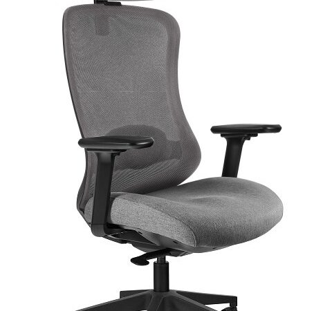 Fotel biurowy Unique ADAPTA, ergonomiczny, obrotowy, regulowane podłokietniki, siatka/tkanina, szary