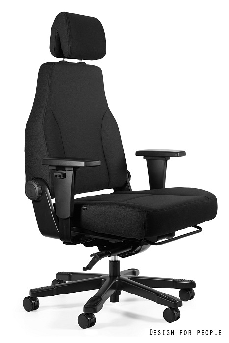 Fotel Unique Premium TURBO 24/7, ergonomiczny, obrotowy, regulowane podłokietniki, tkanina, czarny Unique
