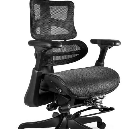 Fotel ergonomiczny ERGOTHRONE czarny z podnóżkiem, Unique