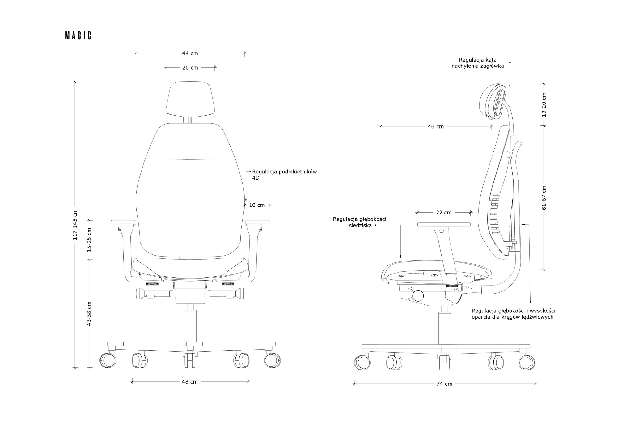 Fotel biurowy Premium Magic, ergonomiczny, siatka/tkanina, czarny, Unique - obrazek 3