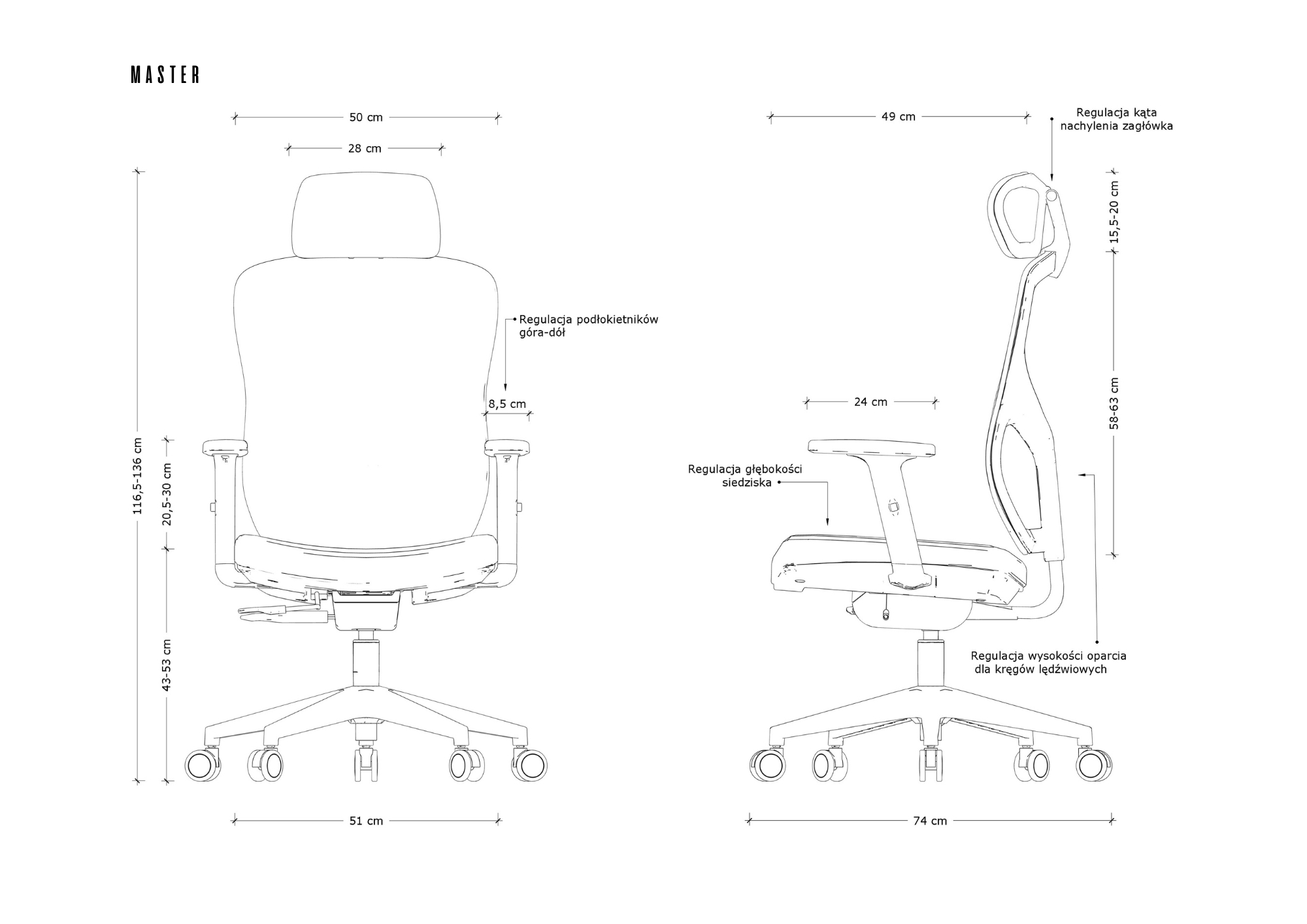 Fotel biurowy Master, ergonomiczny, siatka/tkanina, czarny Unique - obrazek 3