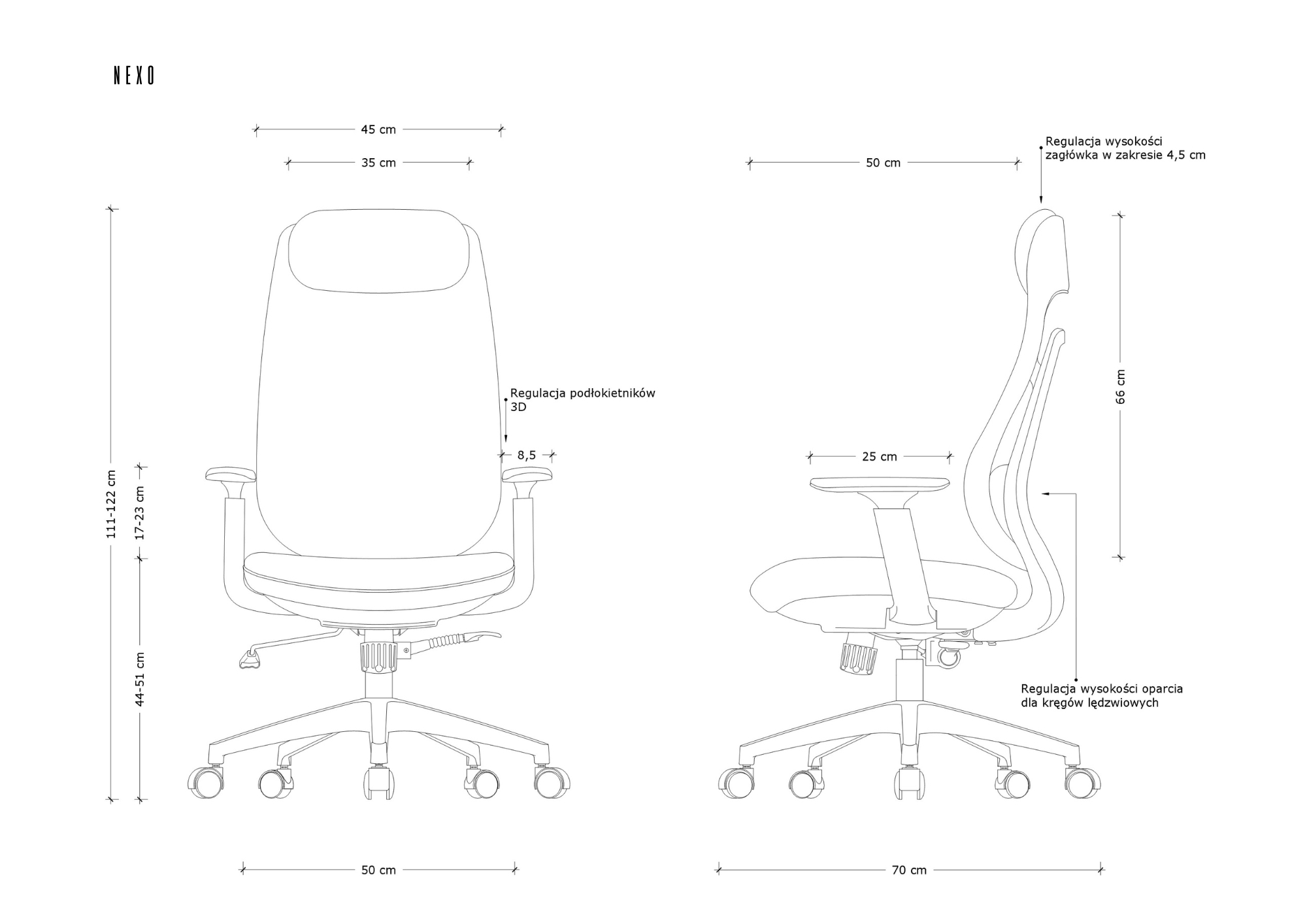 Fotel ergonomiczny Nexo, regulowany zgodny z BHP, Unique - obrazek 3