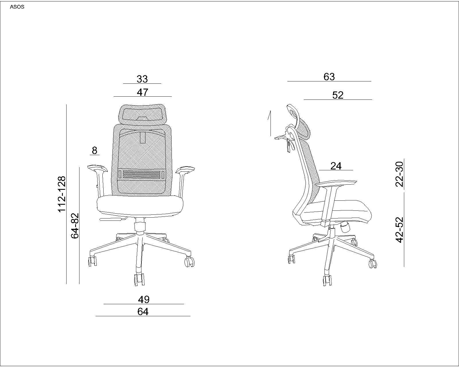 Fotel biurowy ASOS, ergonomiczny, siatka/tkanina, czarny Unique - obrazek 3