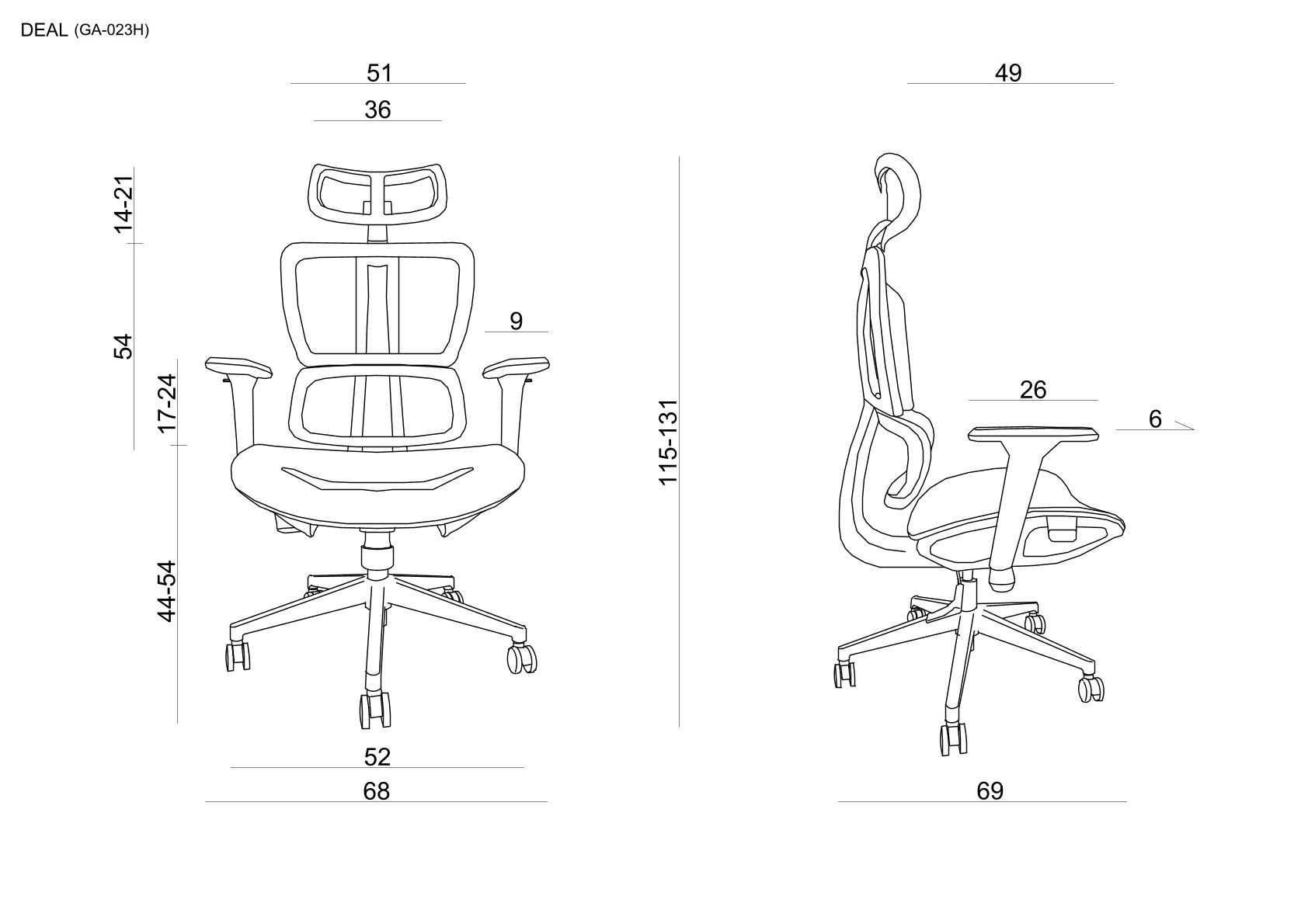 Fotel biurowy Deal, ergonomiczny, siatka lub tkanina, czarny Unique - obrazek 5