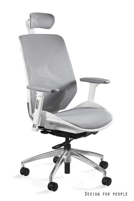 Fotel ergonomiczny HERO biurowy, biały, szary, siatka lub tkanina Unique