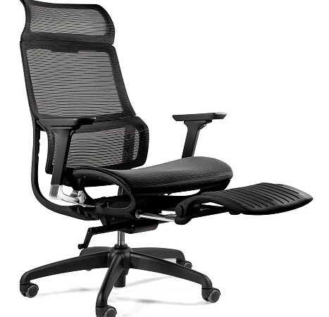 Fotel biurowy SPACE, ergonomiczny, tkanina, czarny, wysuw podnóżka, Unique