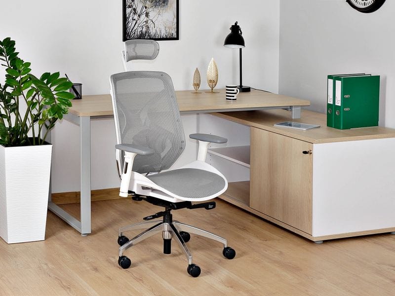 Fotel ergonomiczny HERO biurowy, biały, szary, siatka lub tkanina Unique - obrazek 8