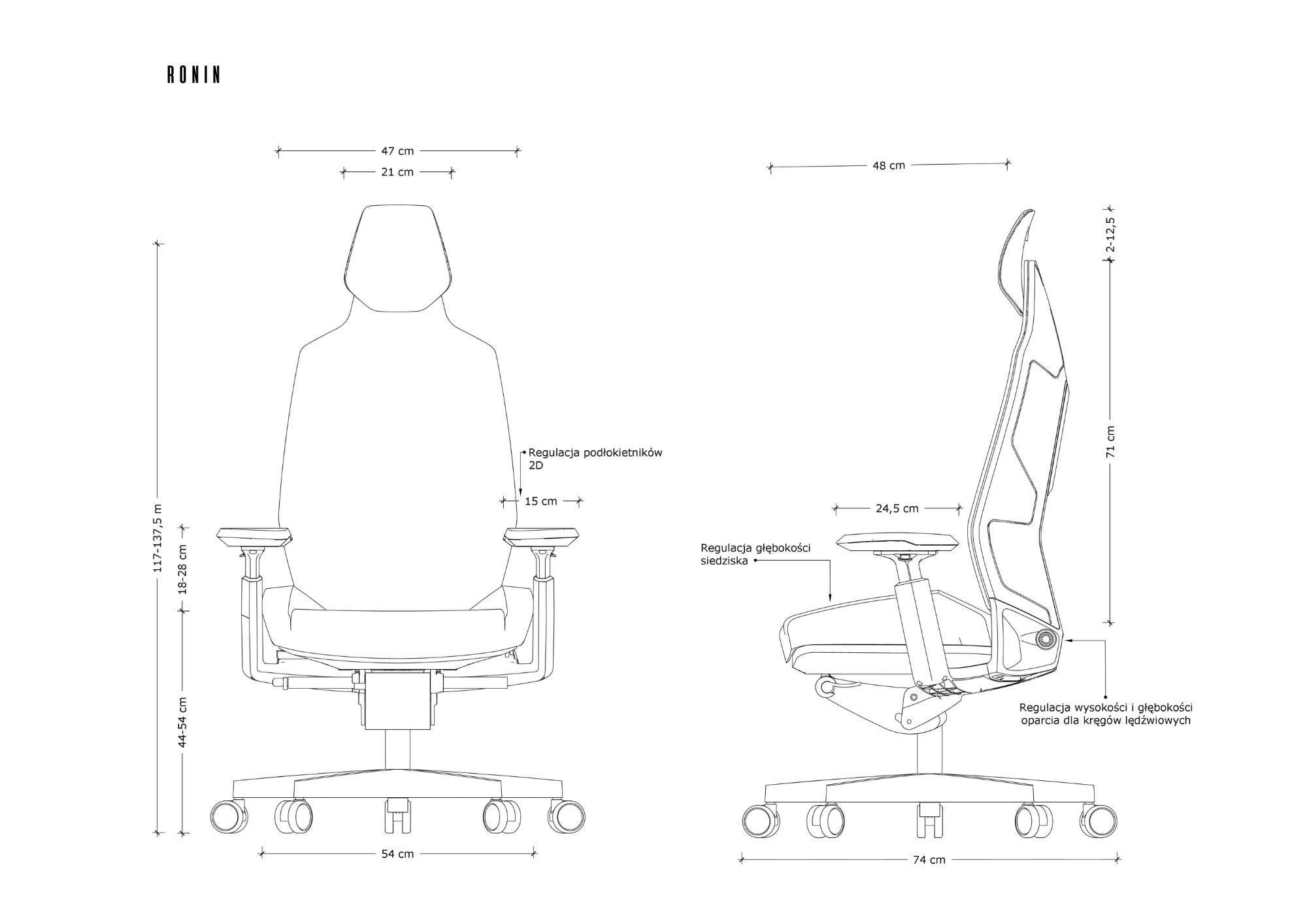 Fotel biurowy RONIN, ergonomiczny, elastomer, kolory Unique - obrazek 8