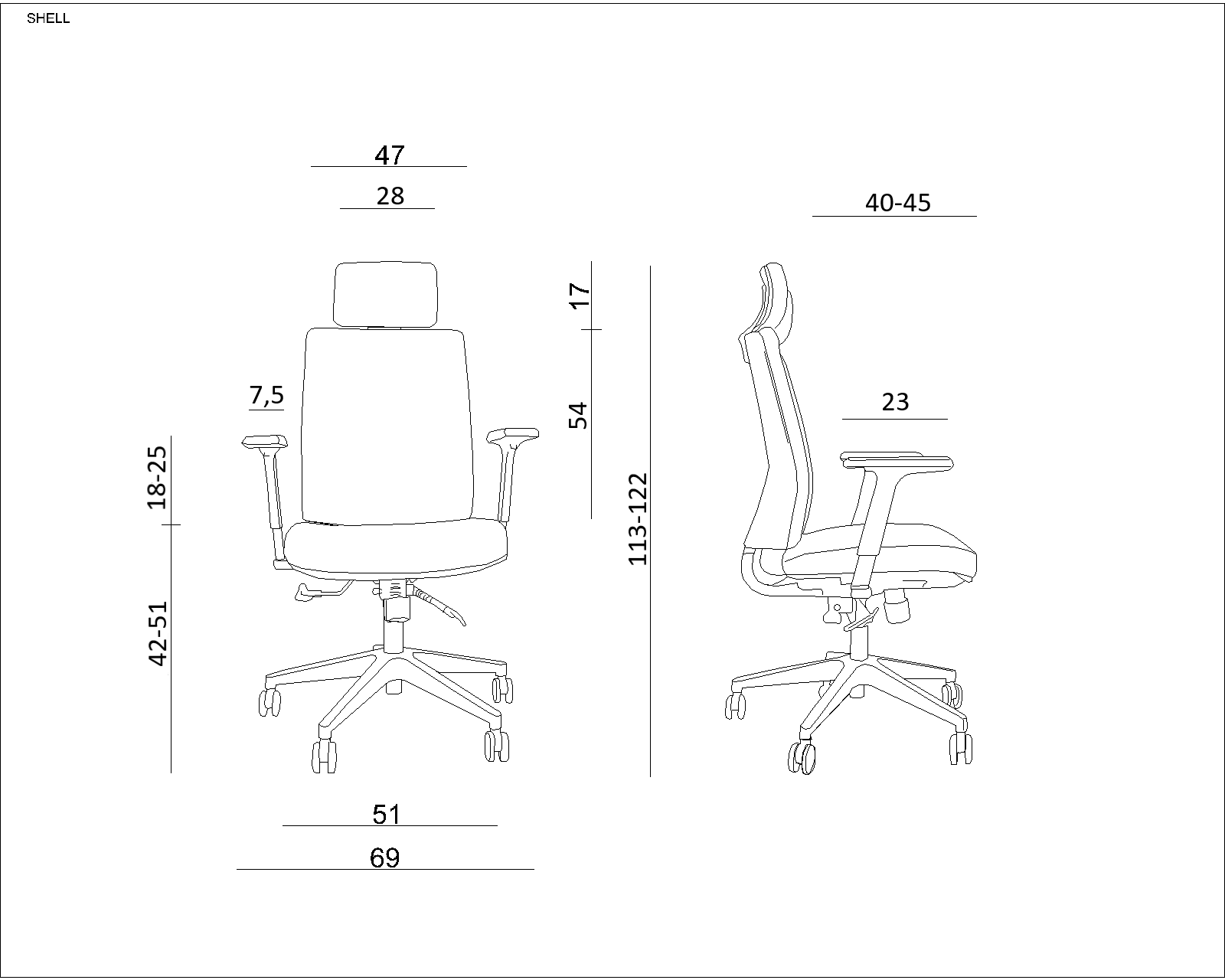 Fotel biurowy Shell, ergonomiczny, tkanina, czarny, Unique - obrazek 5
