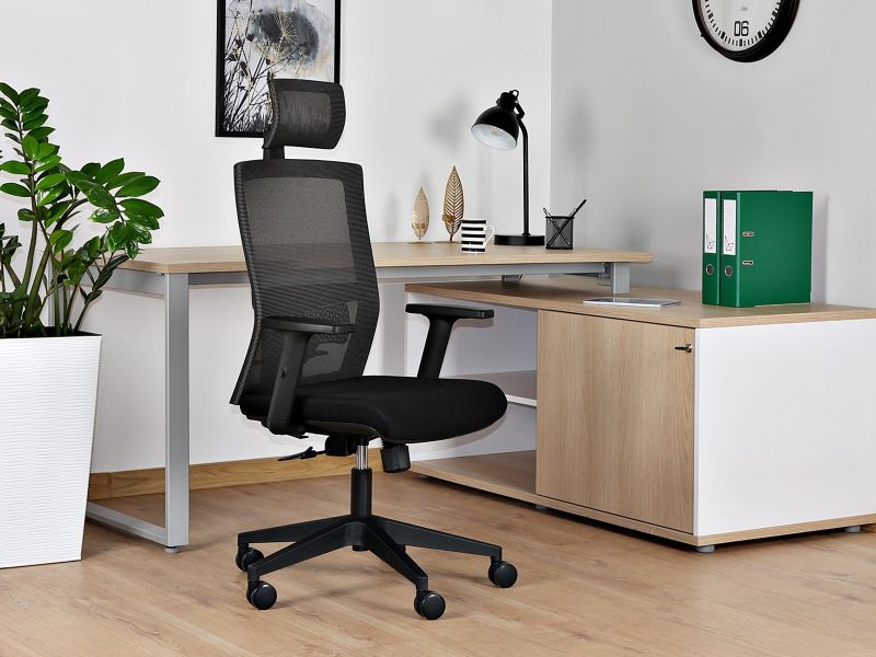 Fotel biurowy Task, ergonomiczny, siatka/tkanina, czarny, Unique - obrazek 4