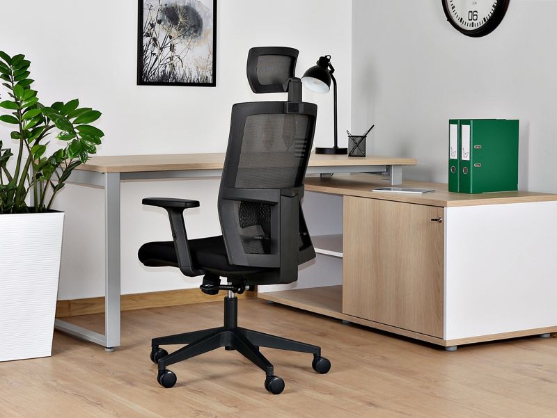 Fotel biurowy Task, ergonomiczny, siatka/tkanina, czarny, Unique - obrazek 5