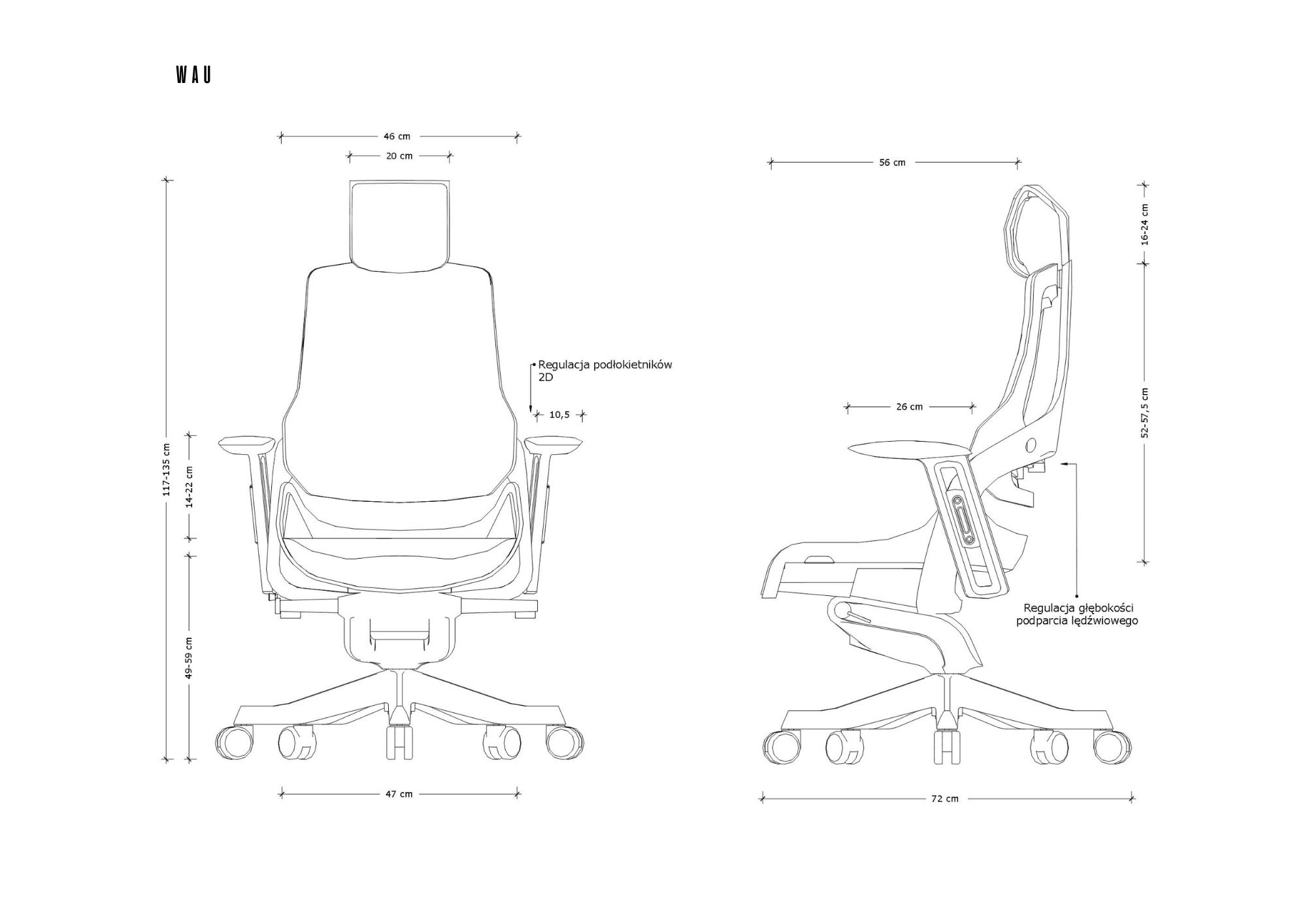 Fotel ergonomiczny WAU biały, skóra naturalna, Unique - obrazek 3